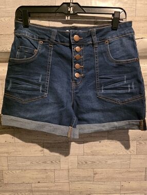 High-Rise Dark Indigo Jean Shorts with Button Fly